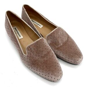 Saks 5th Avenue Nisco Blush Loafers Size 7.5 Glitter Velvet